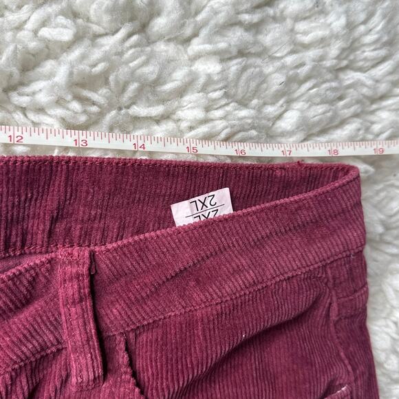Maroon Corduroy Slim Bell Bottom Stretch Fit Classic Comfort Flared Retro Pants - Picture 6 of 9